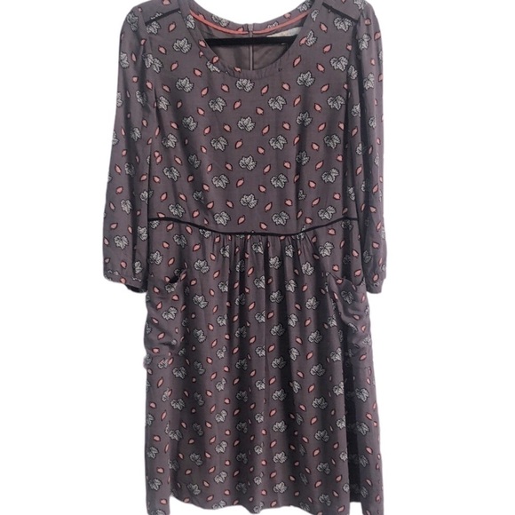 Boden Grey Maple Leaf Print Dress Size 8R - Picture 7 of 13